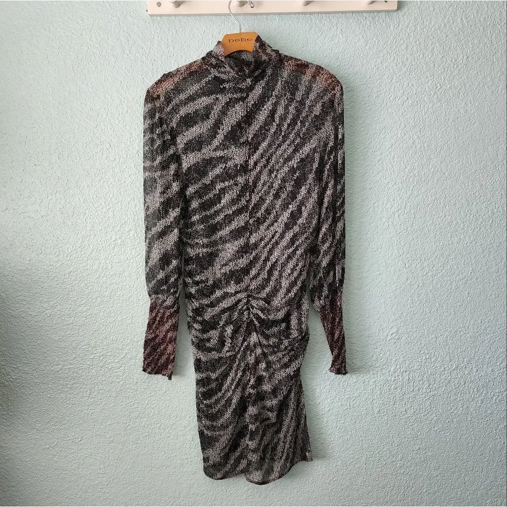 Rag and bone silk turtleneck long sleeve rushed bottom back zipper mini dress